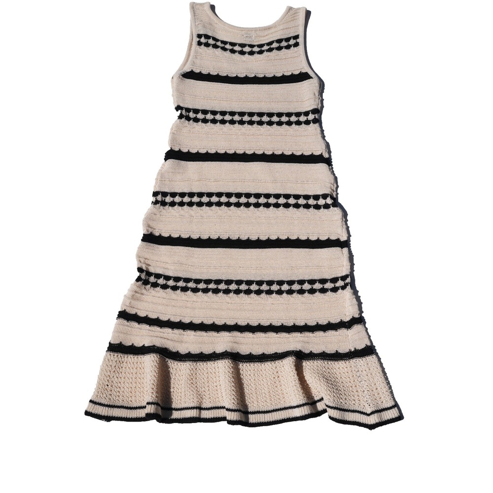 Joie Women's Knit Sweater Dress Size L Striped Sleeveless Midi Tan White Black - Picture 8 of 8